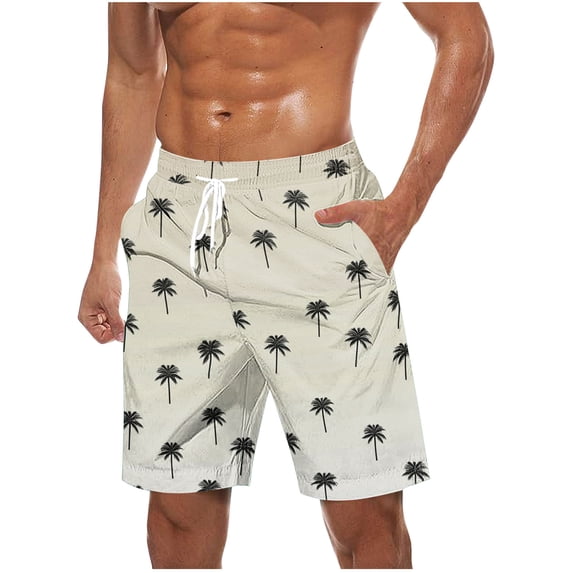 KeShDi Jean Shorts Summer Shorts Lounge Shorts Beach Men Casual Fashion Print Shorts with Pockets Elastic Waist Beach Pants Beige M