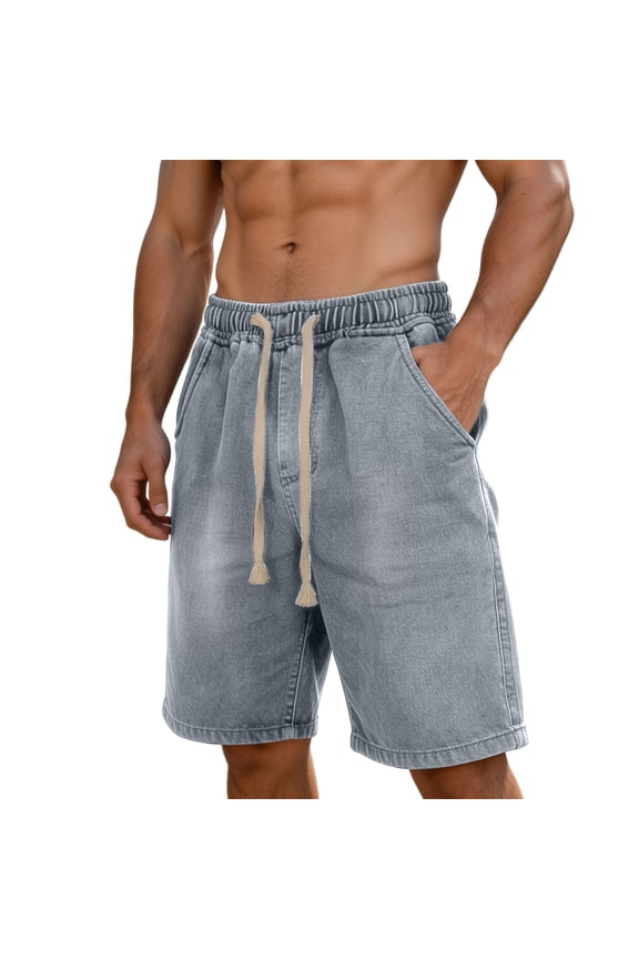Jorts Disstressed Denim Shorts Beach Summer Denim Shorts Men's Summer Style Loose Straight Tube Gray 4X