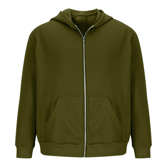 KeShDi Leather Jacket Men's Zipper Hoodie Shoulder Down Hoodie Solid Color Full Zipper Sportswear Men's Casual Hoodie Army Green 3X