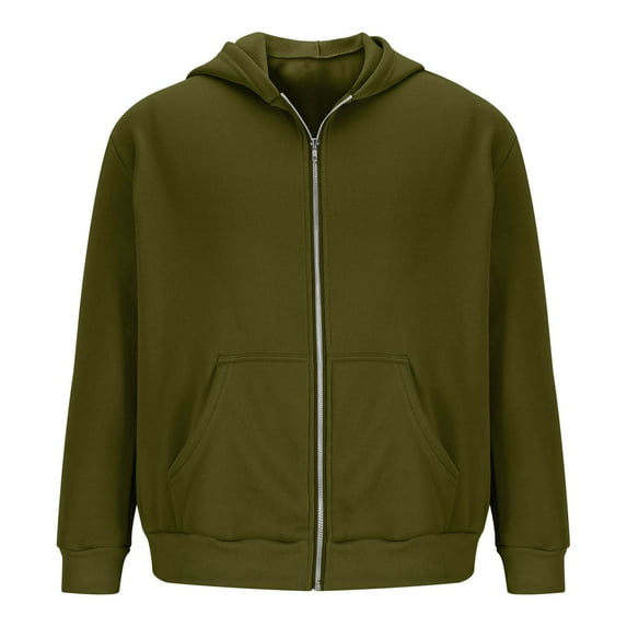 KeShDi Leather Jacket Men's Zipper Hoodie Shoulder Down Hoodie Solid Color Full Zipper Sportswear Men's Casual Hoodie Army Green XL