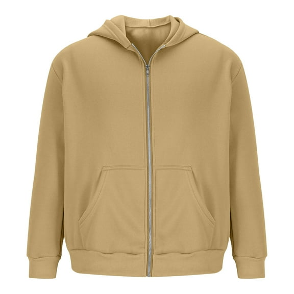 KeShDi Leather Jacket Men's Zipper Hoodie Shoulder Down Hoodie Solid Color Full Zipper Sportswear Men's Casual Hoodie Khaki 3X