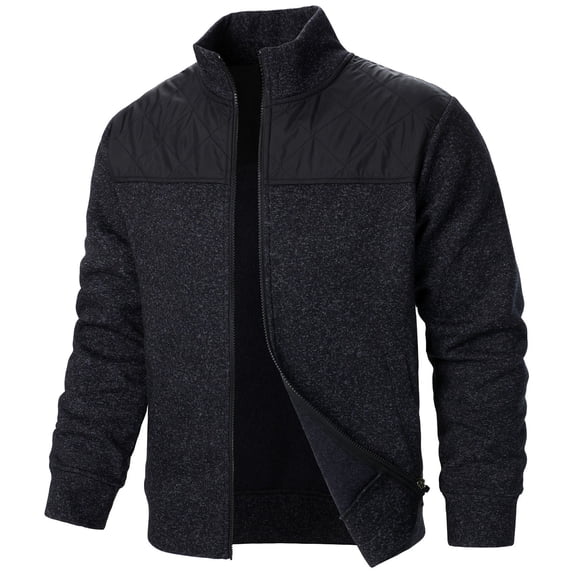 KeShDi Leather Jacket Mens Fleece Jacket Men's Fall Splicing Knit Shirt Zipper Top Solid Color Cardigan Jacket Black 3X