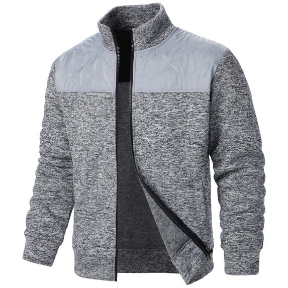 KeShDi Leather Jacket Mens Fleece Jacket Men's Fall Splicing Knit Shirt Zipper Top Solid Color Cardigan Jacket Gray 3X