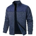 thumbnail image 1 of KeShDi Leather Jacket Mens Fleece Jacket Men's Fall Splicing Knit Shirt Zipper Top Solid Color Cardigan Jacket Navy 3X, 1 of 4