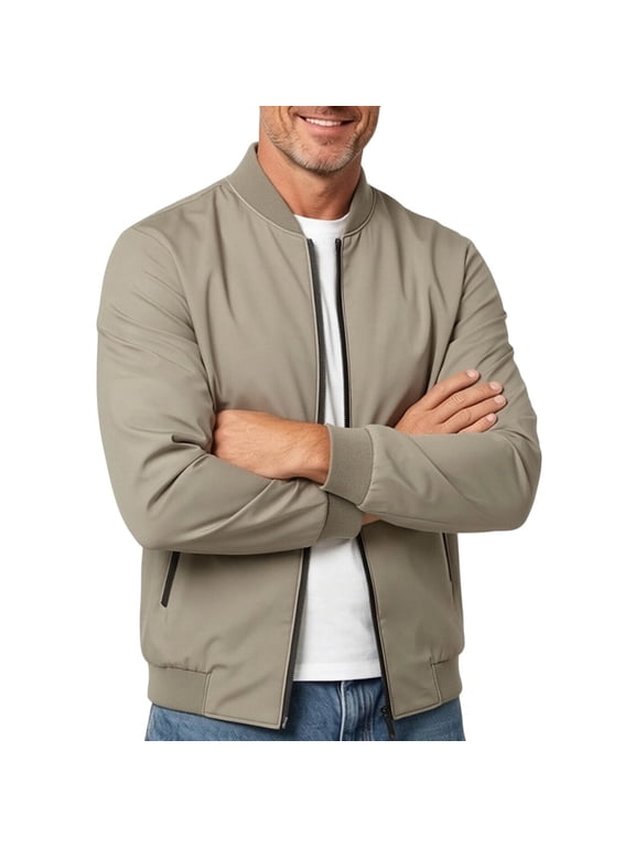 Light Jackets for Men Business Baseball Collar Casual Jacket Khaki M