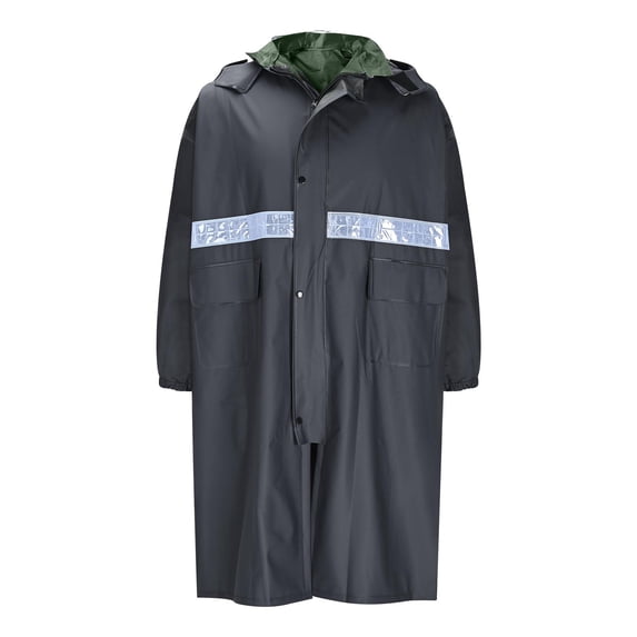 KeShDi Long Safety Rain Coats with Air Vents Reflective Stripes Hooded Raincoats Poncho Rainwear for Waterproof Work Rainstorm Proof PVC Hiking Raincoat Reflective Strip Navy 2X