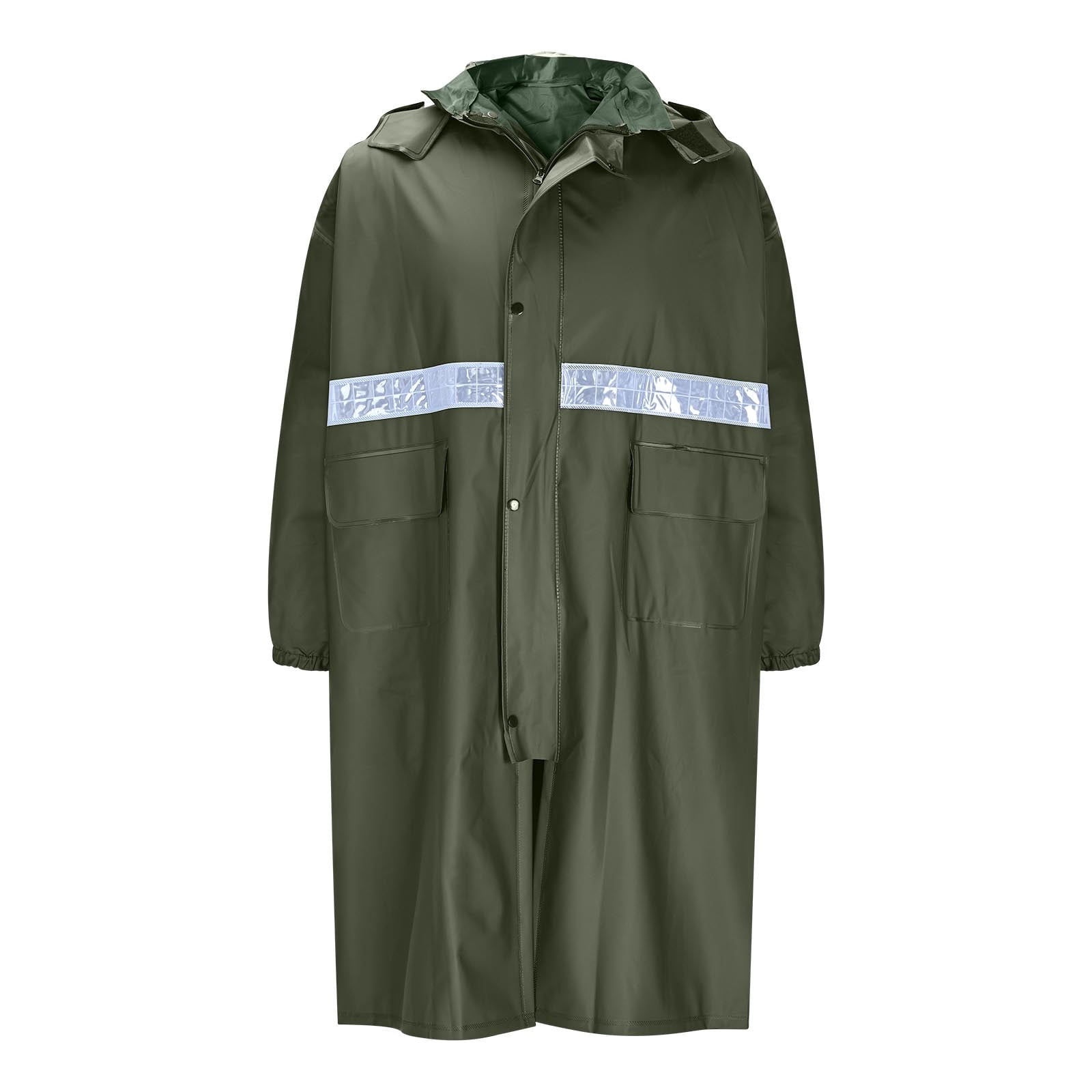 KeShDi Long Safety Rain Coats with Air Vents Reflective Stripes Hooded Raincoats Poncho Rainwear for Waterproof Work Rainstorm Proof PVC Hiking Raincoat Reflective Strip Army Green 4X