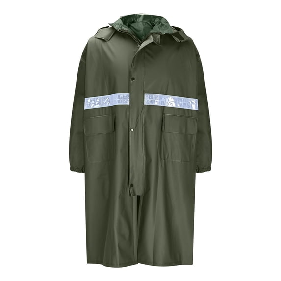 KeShDi Long Safety Rain Coats with Air Vents Reflective Stripes Hooded Raincoats Poncho Rainwear for Waterproof Work Rainstorm Proof PVC Hiking Raincoat Reflective Strip Army Green 4X