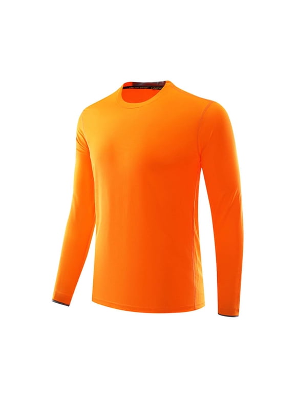 Long Sleeve Shirts for Men Thermal Shirts for Men Men Casual Fashion Solid Color Running Breathable Fitness Long Sleeve Round Collar Exercise Orange 2X