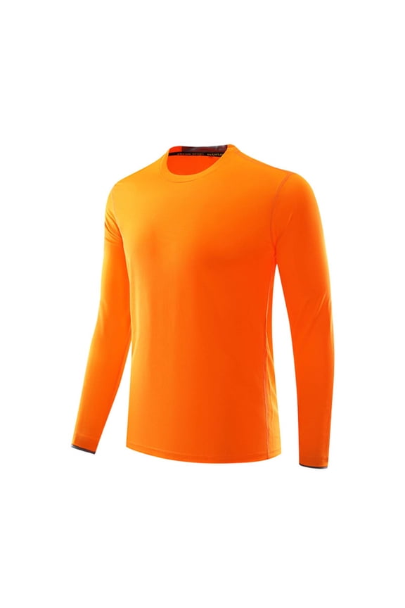 Long Sleeve Shirts for Men Thermal Shirts for Men Men Casual Fashion Solid Color Running Breathable Fitness Long Sleeve Round Collar Exercise Orange L