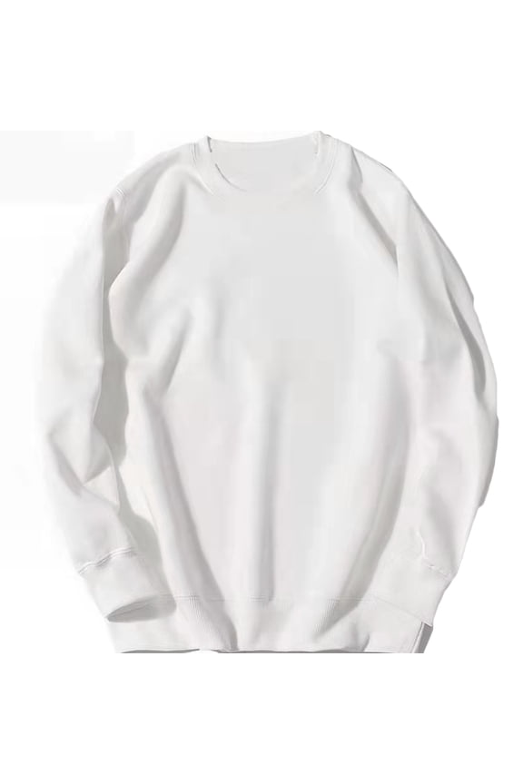 Long Sleeve Shirts for Men Casual Men's Sports Round Collar Pullover Sweatshirt Long Sleeve Solid Hoodie White 2X