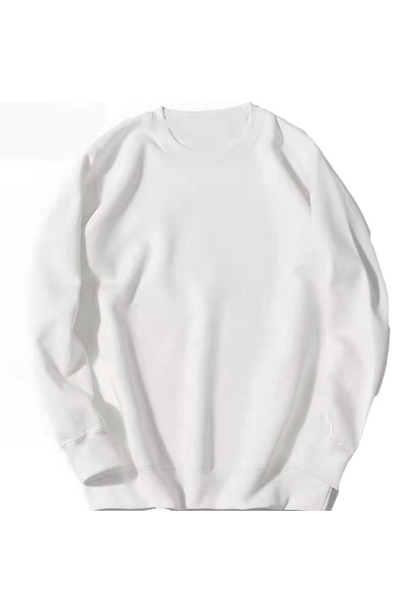 Long Sleeve Shirts for Men Casual Men's Sports Round Collar Pullover Sweatshirt Long Sleeve Solid Hoodie White 3X