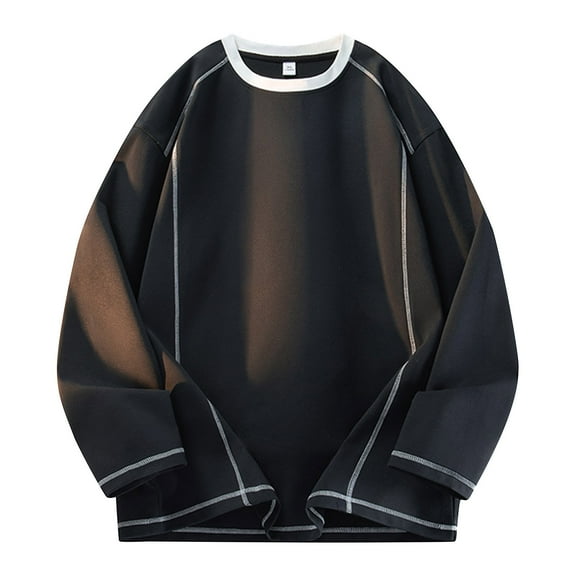 KeShDi Long Sleeve Shirts for Men Thermal Shirts for Men Men's Casual Fashion Solid Color Long Sleeved Round-Neck Blouses/Shirts Black XL