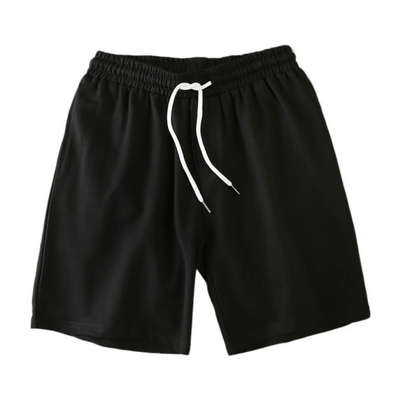 KeShDi Loose Shorts for Men Athletic Beach Shorts Men's Solid Color Casual Elastic Waist Drawstring Pocket Shorts Black M