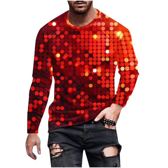 KeShDi Mardi Gras Oversized Shirts for Men Men Casual Round Neck Long Sleeve Pullover Christmas Printed T-Shirt Blouse Tops Red 2X