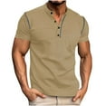 thumbnail image 1 of KeShDi Men Flannel Shirt Men Color Block Leisure Button Merbau T-shirt Stand-up Collar Khaki L, 1 of 7