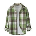 thumbnail image 1 of KeShDi Men Flannel Shirt Men's Fashion Casual Solid Color Buttons Long Sleeve Turndown Collar Blouse Top Green XL, 1 of 8