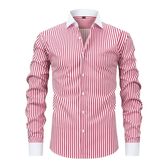 KeShDi Men Flannel Shirt Men's Long Sleeved Shirt with A Collar and Stretch No Iron Shirt Striped Printed Top Men's Long Sleeved Collar Top/shirt Pink XL