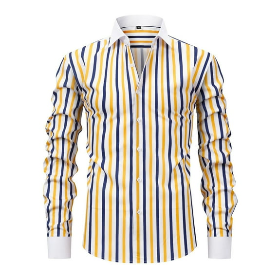 KeShDi Men Flannel Shirt Men's Long Sleeved Shirt with A Collar and Stretch No Iron Shirt Striped Printed Top Men's Long Sleeved Collar Top/shirt Yellow 2X