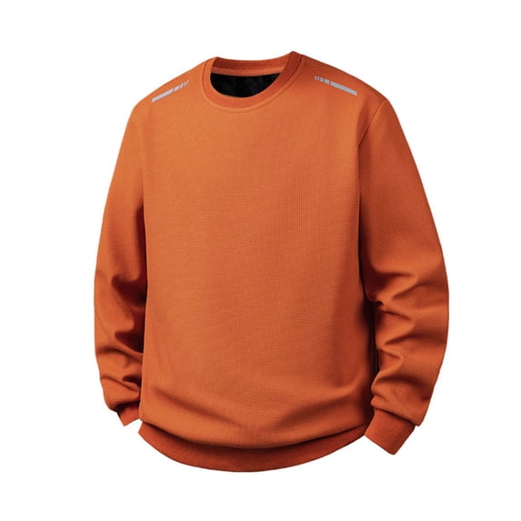 KeShDi Men Flannel Shirt Men's Solid Color Long Sleeved Round Neck Style Pullover Hoodie Top Orange L
