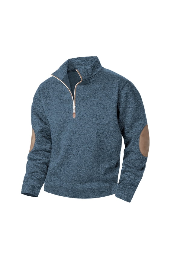 Men Jacket Men's Solid Color Long Sleeved Stand Up Collar Zipper Pullover Sweatshirt Blue XL