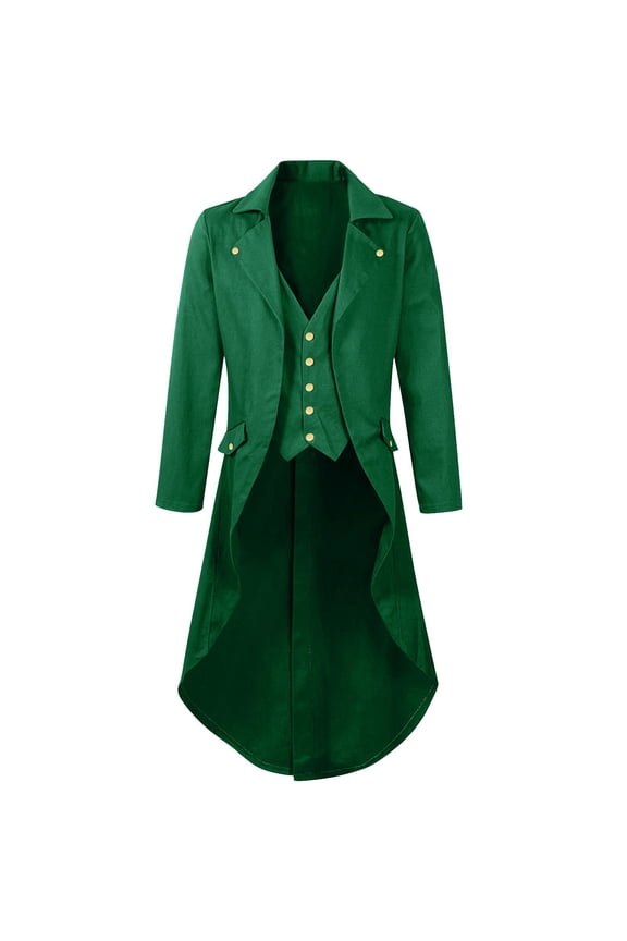 Men Jacket Mens Gothic Solid Color Top Steampunk Medieval Tailcoat Uniform Performance Suit Lapel Jacket Green S