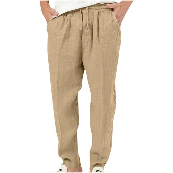 KeShDi Men Pants Men Fashion Summer Solid Casual Elastic Waist with Pocket Pants Khaki L