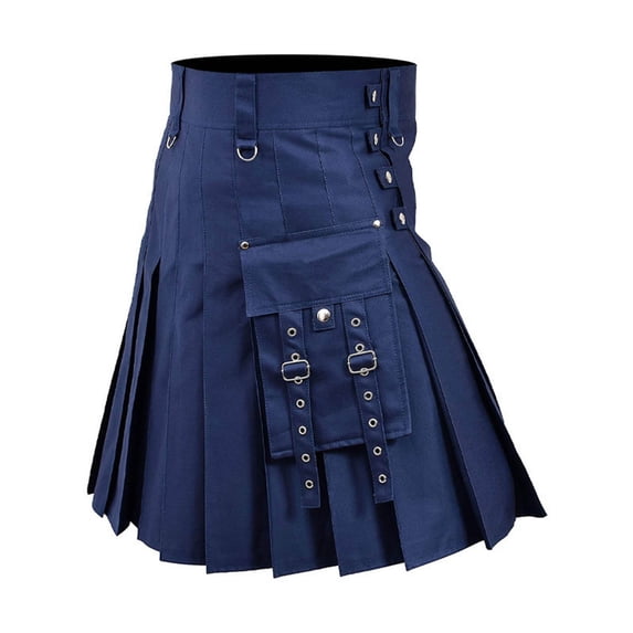 KeShDi Men Traditional Scottish Highland Skirt Black Utility Kilt Medieval Renaissance Pants Men Casual Solid Snap Fastener Have Pockets Pleated Skirt Short Skirt Navy XL