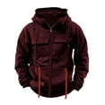 thumbnail image 1 of KeShDi Men Winter Jacket Men's Vintage Workwear Solid Color Multi Pocket Zipper Long Sleeved Hooded Casual Jacket Wine S, 1 of 4