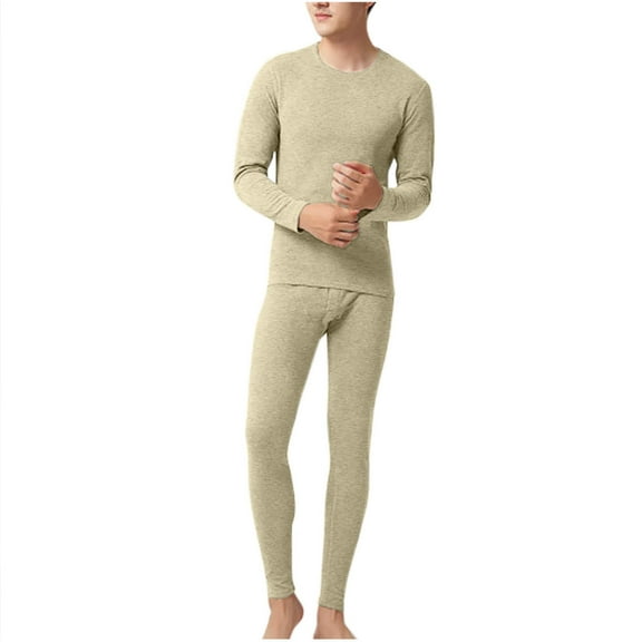 KeShDi Men's 2-Pack Thermal Long Sleeve Undershirt Men Solid Round Neck Long Sleeves Elastic Waist Trousers High Elasticity Two Tone Warm Underwear Set Green L