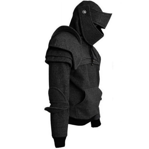 KeShDi Men's Hoodies Fleece Hoodie with Pockets Workout Running Active Sweatshirt Men's Elbow Protection Drawstring Mask Knight Hoodie Jacket Men's Solid Color Hooded Sweatshirt Black 2X