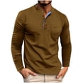 thumbnail image 1 of KeShDi Men's Shirts Polo Shirts Button Down Henley Shirts Men Casual Fashion Solid Color Breathable Long Sleeve Round Collar Button Pocket Top Brown 3X, 1 of 6