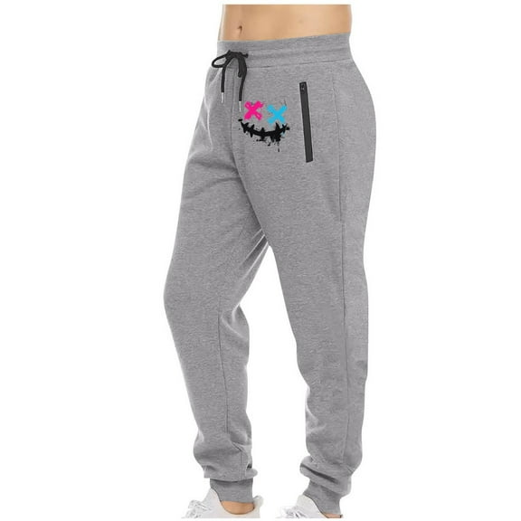 KeShDi Men's Sweatpants Men's Sweatpants Athletic Men's Sports Pants Tapered Running Exercise Pants Drawstring Running Pants Printed Pants Gray XL