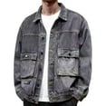 thumbnail image 1 of KeShDi Men's Winter Coats Men's Workwear Jacket Loose Multifunctional Plus Size Solid Color Casual Collar Denim Jacket Long Sleeved Hooded Casual Jacket/jacket Gray 2X, 1 of 7