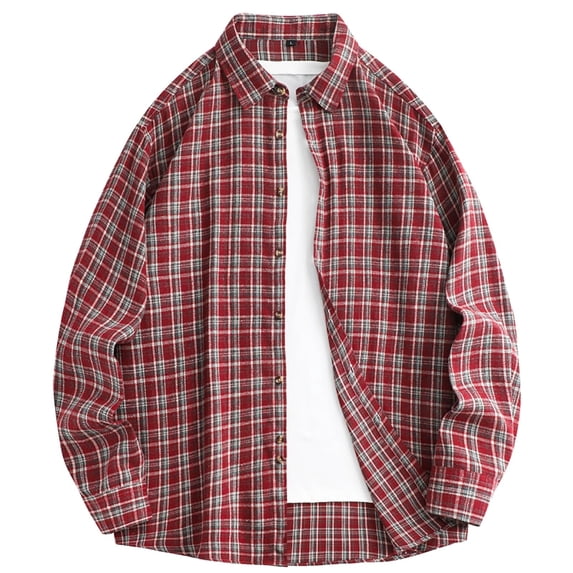 KeShDi Mens 3x Flannel Shirts Men's Vintage Casual Check Button Lapel Fashion Long Sleeve Shirt Red 2X