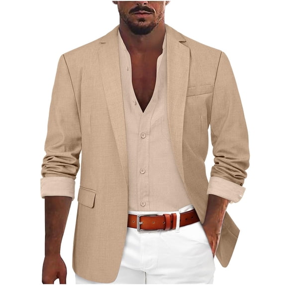 KeShDi Mens Blazer Men's Casual Blazer Suit Jackets Button Pocket Long Sleeve Fashion Coats Khaki M