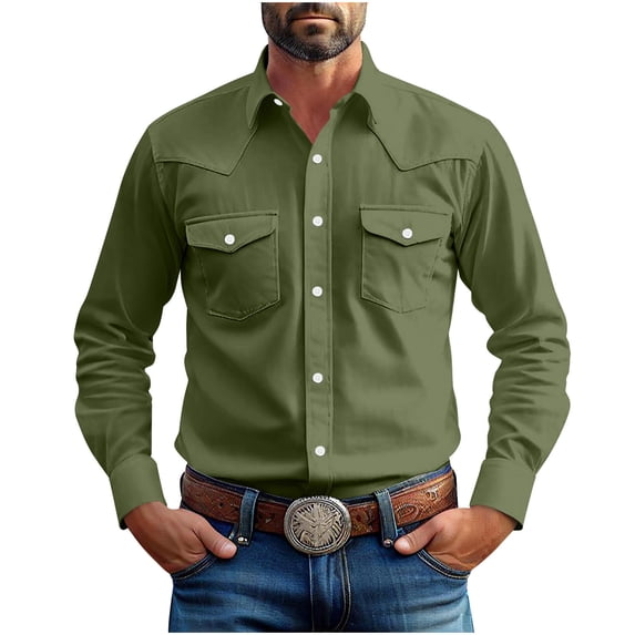 KeShDi Mens Button Down Shirt Men's Fashionable Vintage Solid Color Casual Long Sleeve Turndown Collar Blouse Shirt Army Green 5X