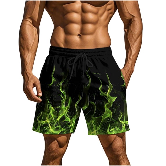 KeShDi Mens Cargo Shorts Mens Golf Shorts Men's Casual Homewear Flame Printing Funny Printed Trousers Beach Sports Shorts Fast-Drying Trousers Mint Green L