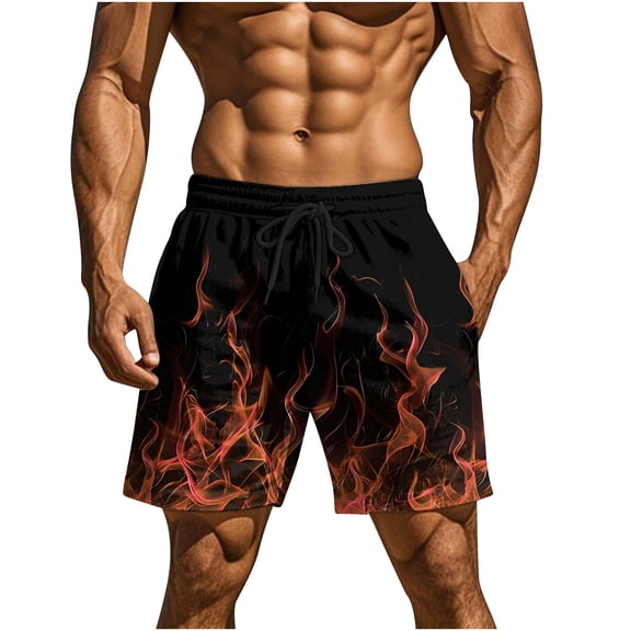 KeShDi Mens Cargo Shorts Mens Golf Shorts Men's Casual Homewear Flame Printing Funny Printed Trousers Beach Sports Shorts Fast-Drying Trousers Orange M