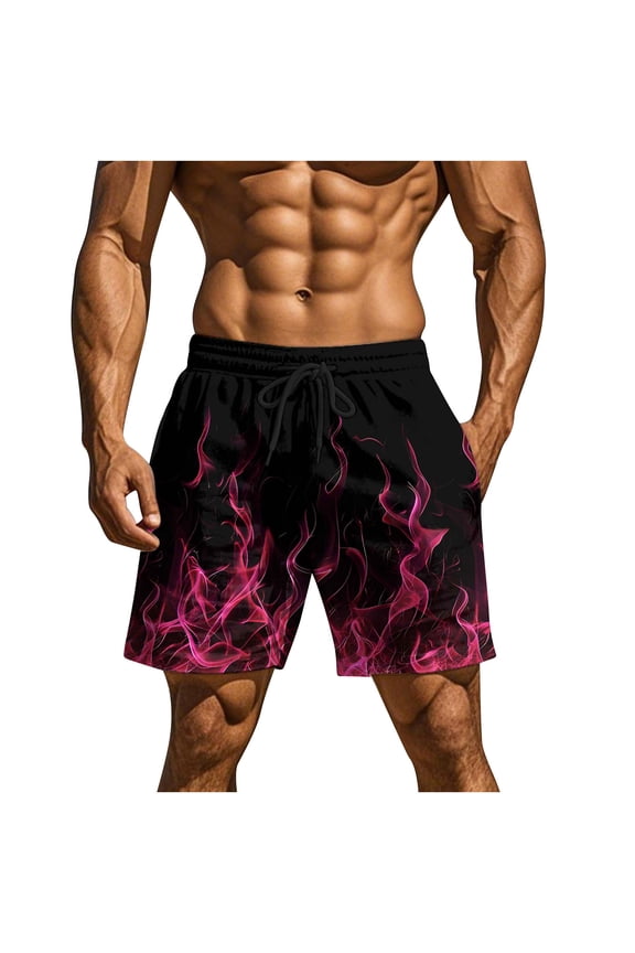 Mens Cargo Shorts Mens Golf Shorts Men's Casual Homewear Flame Printing Funny Printed Trousers Beach Sports Shorts Fast-Drying Trousers Pink 2X