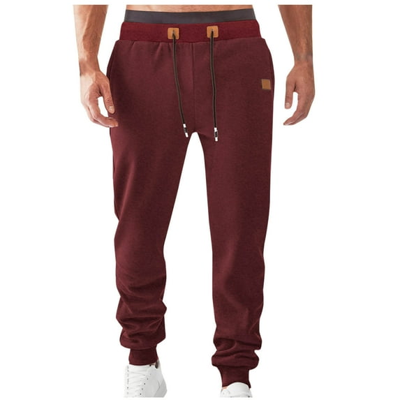 KeShDi Mens Cargo Work Pants Winter Men Solid Color Pocket Zipper Elastic Waist Draw Rope Sweatpants Trousers Wine 2X