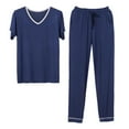 thumbnail image 1 of KeShDi Mens Christmas Pajamas Men Fashion Pajama Solid Casual V-Neck Short Sleeve Pants Set Sleepwear Navy 3X, 1 of 6