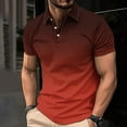 thumbnail image 1 of KeShDi Mens Collared Shirts Short Sleeve Casual Gradient Lapel Button Up T-shirt Top Red L, 1 of 5