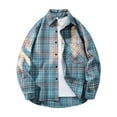 thumbnail image 1 of KeShDi Mens Flannel Shirt Man Fashion Leisure Button Pocket Lattice Long Sleeves Flip Collar Blue 2X, 1 of 3