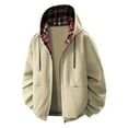 thumbnail image 1 of KeShDi Mens Flannel Shirt Men's Checkered Splicing Long Sleeved Zipper Cardigan Hooded Top Jacket Khaki L, 1 of 6