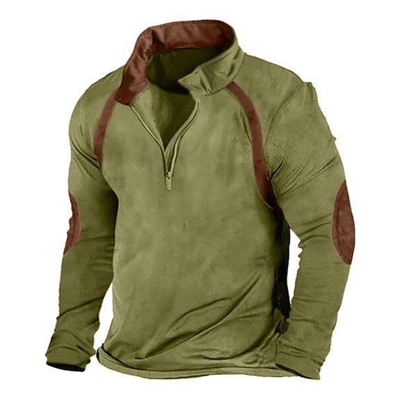 KeShDi Mens Flannel Shirts Long Sleeve Fashion Men Winter Zipper Casual Long Sleeve-Neck Sweatshirt Army Green L