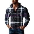 thumbnail image 1 of KeShDi Mens Flannel Shirts Long Sleeve Men Casual Print Fashion Plaid Hooded Button Long Sleeve Pocket Shirt Blouse Purple 5X, 1 of 5
