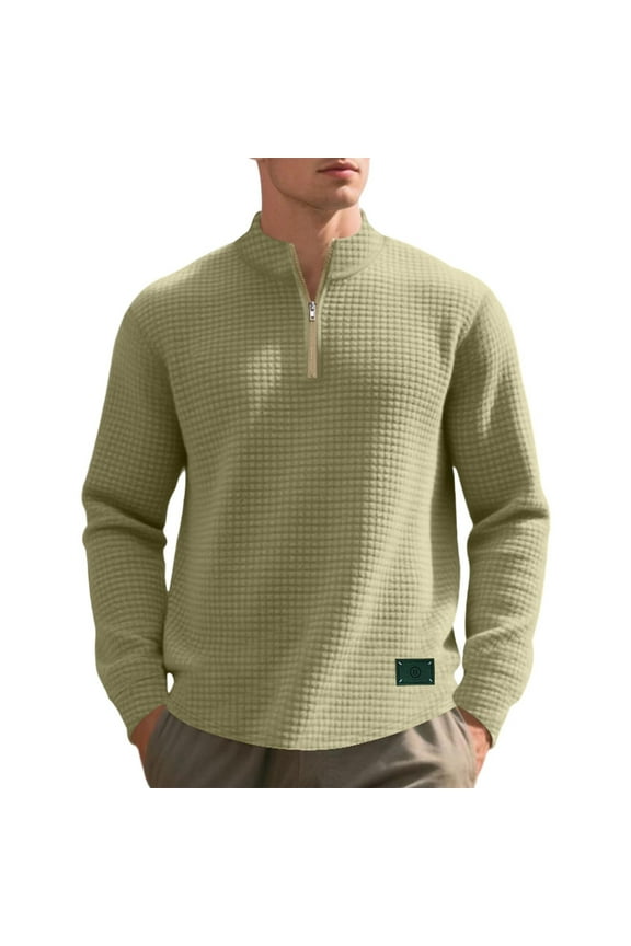 Mens Flannel Shirts Long Sleeve Men's Casual Loose Stand Up Collar Half Zipper Bottom Sweatshirt Men's Long Sleeved Top Khaki 2X