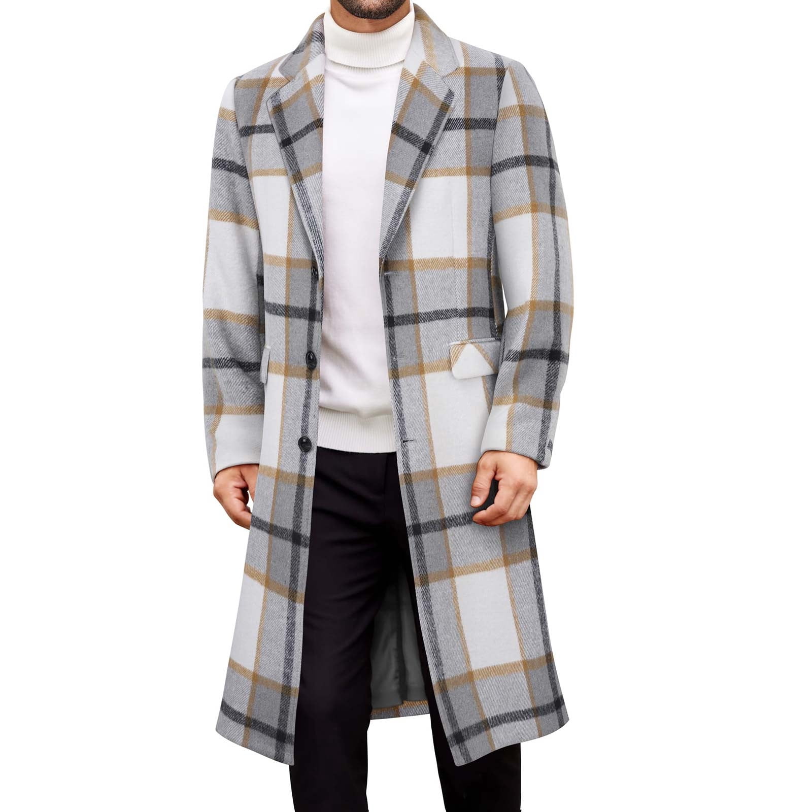 KeShDi Mens Flannel Shirts Mens Trench Coat Long Casual Lapel