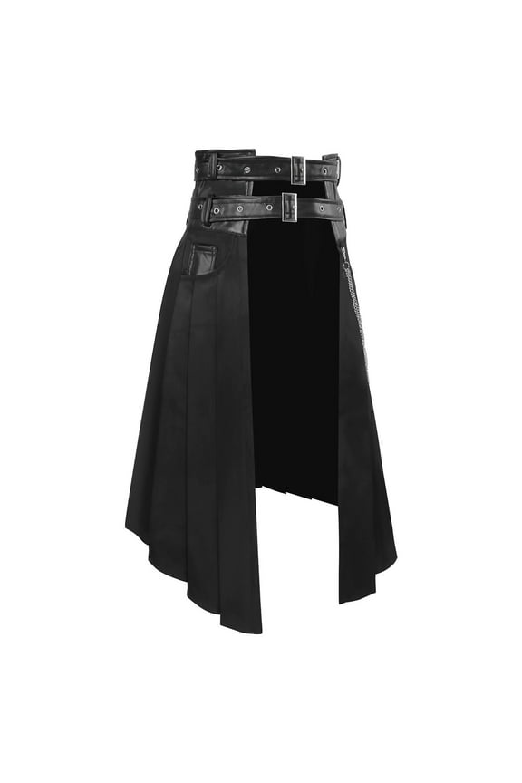 Mens Gothic Punk Skirt Steampunk Vintage Style Hip Hop Men Casual Solid Gothic Fashion Asymmetric Pleated Skirt Short Skirt Black XL